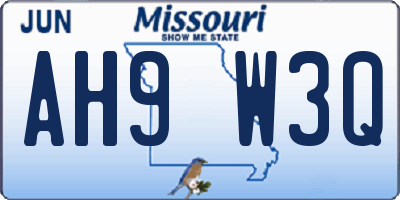 MO license plate AH9W3Q