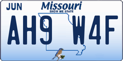 MO license plate AH9W4F