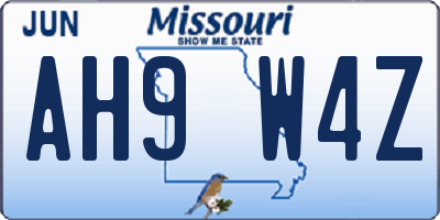 MO license plate AH9W4Z