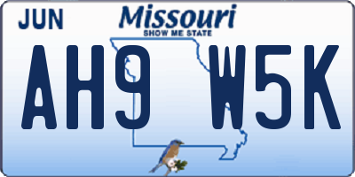 MO license plate AH9W5K