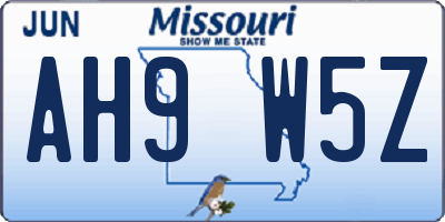MO license plate AH9W5Z