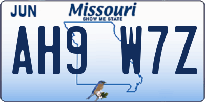 MO license plate AH9W7Z