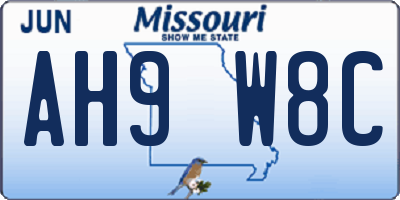 MO license plate AH9W8C