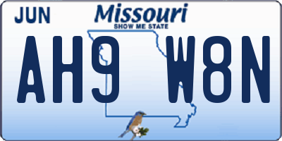 MO license plate AH9W8N
