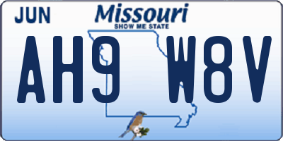 MO license plate AH9W8V