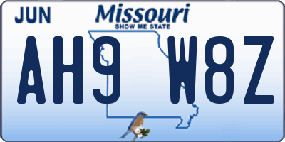 MO license plate AH9W8Z
