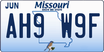 MO license plate AH9W9F