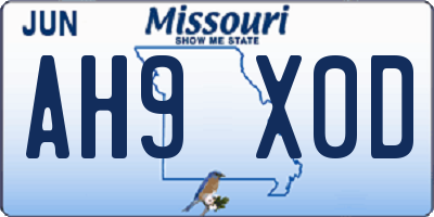 MO license plate AH9X0D