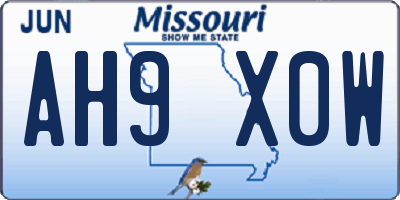 MO license plate AH9X0W