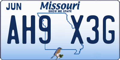 MO license plate AH9X3G