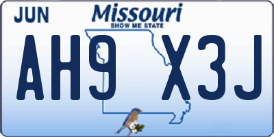 MO license plate AH9X3J