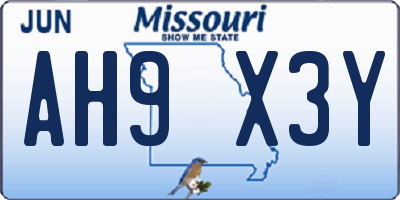 MO license plate AH9X3Y
