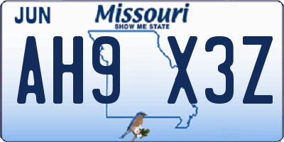 MO license plate AH9X3Z