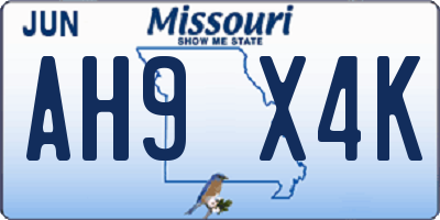 MO license plate AH9X4K