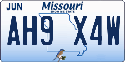 MO license plate AH9X4W