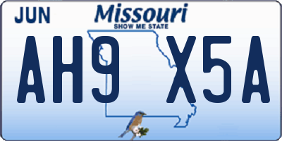 MO license plate AH9X5A