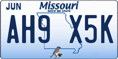 MO license plate AH9X5K