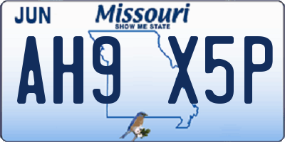 MO license plate AH9X5P
