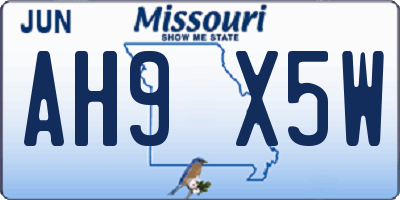 MO license plate AH9X5W
