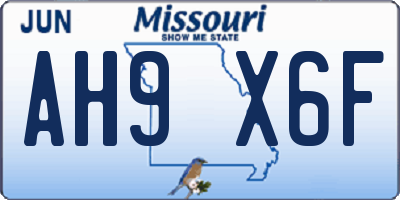 MO license plate AH9X6F