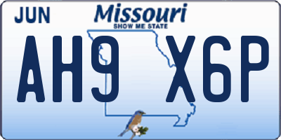 MO license plate AH9X6P