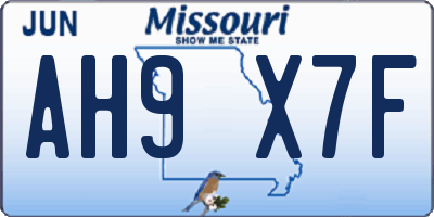 MO license plate AH9X7F