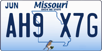 MO license plate AH9X7G