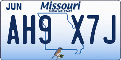 MO license plate AH9X7J