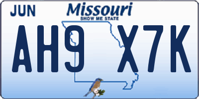 MO license plate AH9X7K