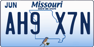 MO license plate AH9X7N