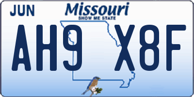 MO license plate AH9X8F
