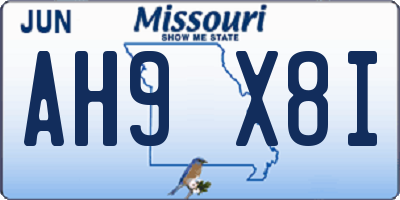 MO license plate AH9X8I