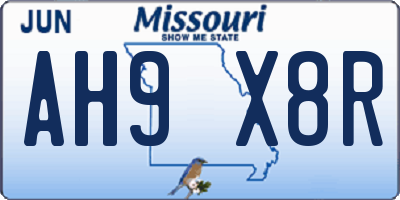 MO license plate AH9X8R