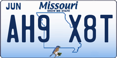 MO license plate AH9X8T