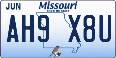 MO license plate AH9X8U