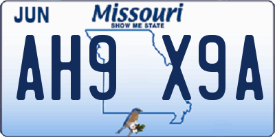 MO license plate AH9X9A