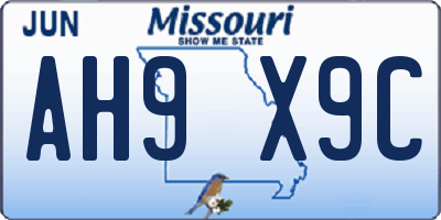 MO license plate AH9X9C