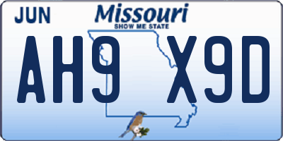 MO license plate AH9X9D