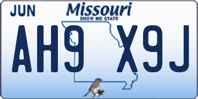 MO license plate AH9X9J