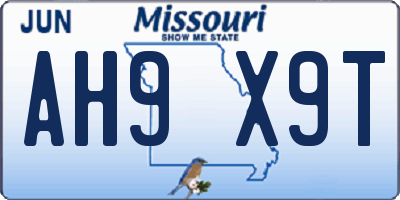 MO license plate AH9X9T