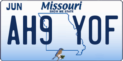 MO license plate AH9Y0F