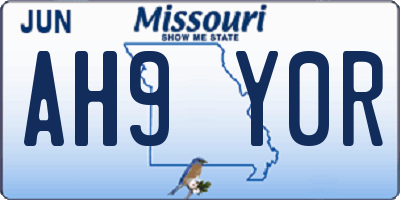 MO license plate AH9Y0R