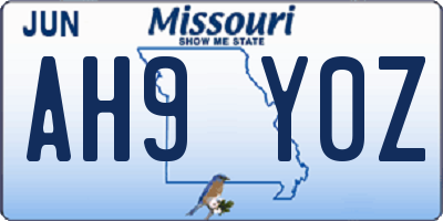 MO license plate AH9Y0Z