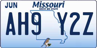 MO license plate AH9Y2Z