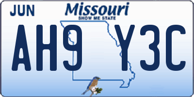 MO license plate AH9Y3C