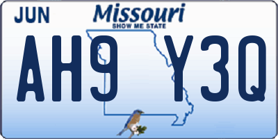 MO license plate AH9Y3Q
