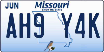MO license plate AH9Y4K