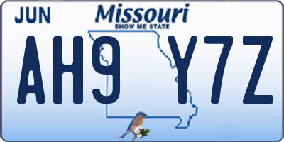 MO license plate AH9Y7Z