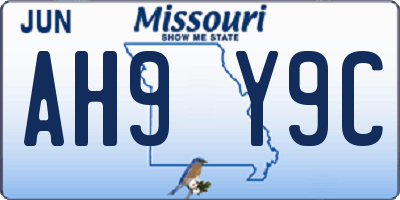 MO license plate AH9Y9C