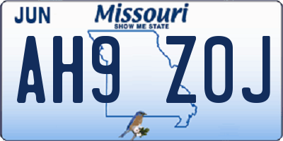 MO license plate AH9Z0J